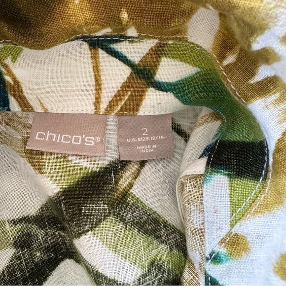 Chico's Tropical Print Linen Collar 3/4 Sleeve White Green Zip Jacket - Picture 12 of 16